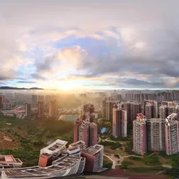 Sunset clouds building forest