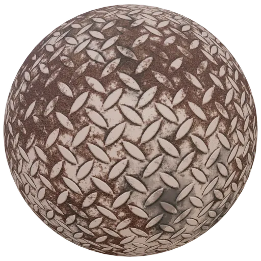 Rusty copper treadplate texture with realistic aging and wear for 3D modeling and rendering in PBR-compatible applications.