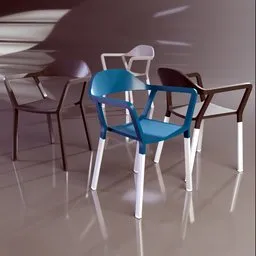 "PPP Armchairs in Alu/Black/White/Multicolour finishes - a set of three elegant chairs in glass and metal, inspired by Carl Eugen Keel and modeled in Blender 3D. The chairs feature smooth rounded shapes and color displacement, and are perfect for any modern or contemporary interior design. Available in Vray, Octane, IR, and full color photograph versions. "