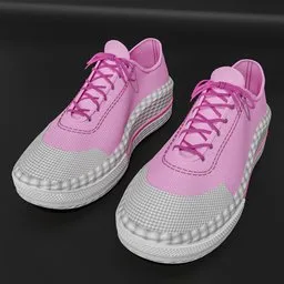 "3D model of pink Converse Chuck Taylor All Star sneakers with customizable colors in Blender 3D software. Realistic fabric rendering and lattice detailing by Eleanor Hughes, inspired by Gwenny Griffiths. Perfect for footwear projects in the metaverse or beyond."