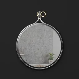 Round 3D model bathroom mirror with golden accents for Blender rendering.