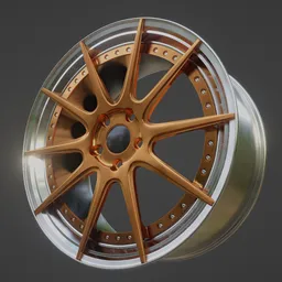 Detailed 3D rendering of a shiny sportive aluminium alloy wheel, compatible with Blender for vehicle modeling.