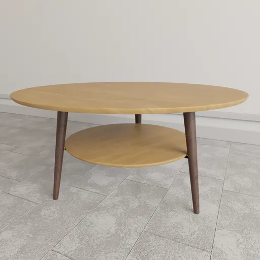 3D rendered wooden table with shelf for Blender artists, optimized for photorealism and virtual staging.
