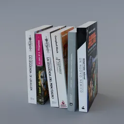 "Fantasy book 3D model with high resolution textures depicting stacked books inspired by Juan Giménez. Perfect for Blender 3D projects, this literature-themed model features a collection of books reminiscent of fantasy stories. Created in Maya 4D and ideal for various graphic design and 3D projects."