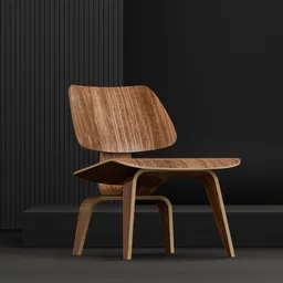 3D render of a classic molded plywood chair in a minimalist setting for Blender visualization.