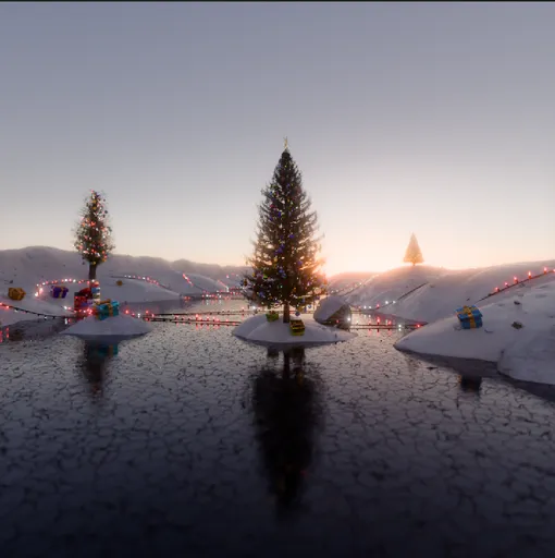 Festive Frozen Lake Christmas Scene