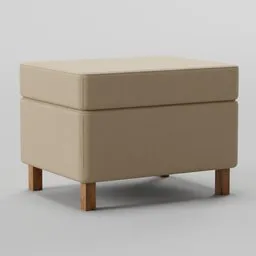 Detailed 3D model of a beige footstool with wooden legs for Blender rendering, high-quality pouf visualization.