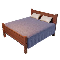 "Explore our high-quality King Bed 3D model for Blender 3D, featuring a luxurious purple cover and intricate flower pattern bedspread. The fine wooden frame adds a touch of elegance, inspired by the beautiful work of Leona Wood. Perfect for interior design rendering and visualization projects."