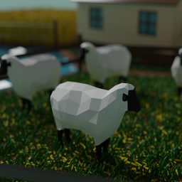 "Low poly sheep 3D model for Blender 3D. Inspired by Paul Kelpe and Abraham Begeyn, this mammal is perfect for farming scenes. Trending on Artstation and rendered in suburb-style anamorphic bokeh."