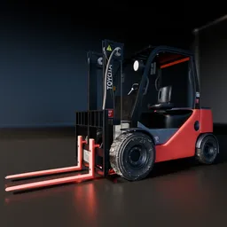 High-quality Blender 3D red electric lift truck, realistic textured forklift model, industrial pallet jack visualization.