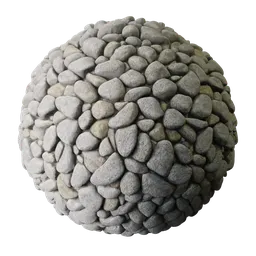 High-quality seamless riverbed stones texture for 3D Blender material, PBR-ready in 2K resolution.