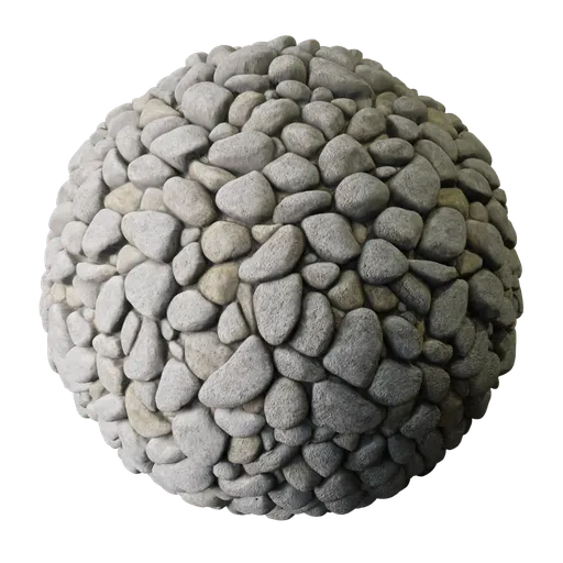 High-quality seamless riverbed stones texture for 3D Blender material, PBR-ready in 2K resolution.