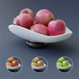 Detailed 3D model of a ceramic apple-filled tray, showcasing Blender’s PBR texturing, with color options.