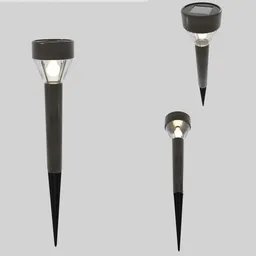 Solar garden light 3D model, high-poly design with 4K textures for realistic archVis, shown in multiple views.