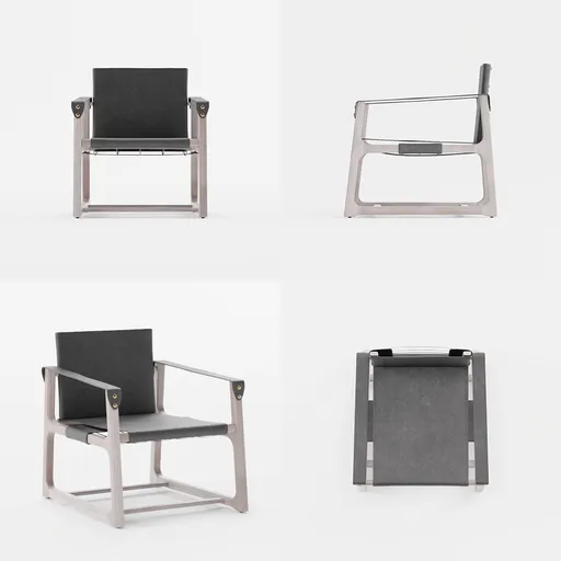High-resolution 3D wood and fabric armchair, Blender compatible, with detailed textures.