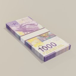 Detailed 3D rendered model of bundled 1000 CHF currency notes, compatible with Blender for graphics projects.