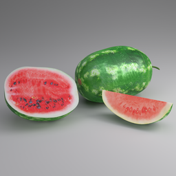 "Hyperrealistic Watermelon Set 3D Model for Blender 3D - Handmade with Highpoly and Decimate Mod - Featuring Daz3D Genesis Iray Shaders and Lemon Skin Texture"