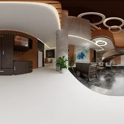 Grand Modern Atrium Interior Panorama 8K