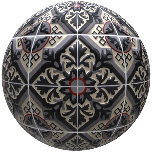 Seamless PBR textured material of vintage Mexican ceramic suitable for 3D models in Blender, with detailed configuration options for customization.