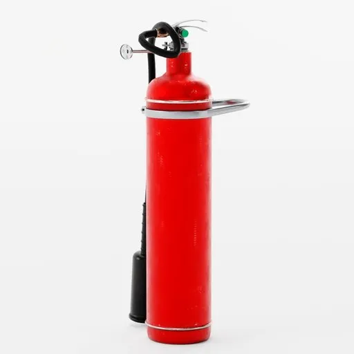 Detailed red 3D model of a medium-sized fire extinguisher, compatible with Blender 3D, white background.