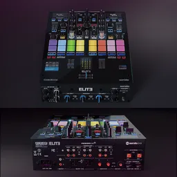 Detailed Blender 3D model of professional DVS mixer with performance layout and Serato DJ Pro compatibility.
