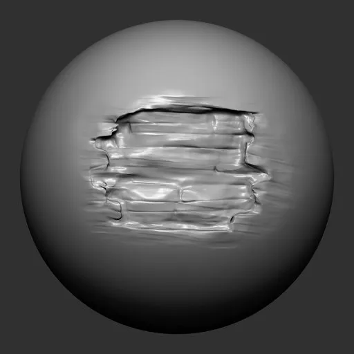 3D sculpting brush NS Wood Damage creates detailed cracks for Blender artists enhancing hard surface models.