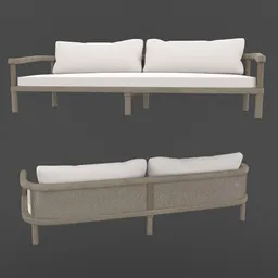 Detailed 3D model of a two-seater sofa with cushions, designed for outdoor scenes in Blender.