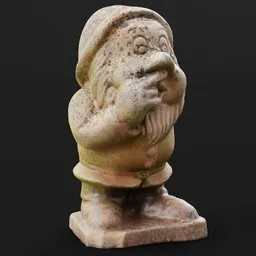 Detailed textured 3D sculpture of a garden gnome, optimized for Blender rendering with visible wear and tear.