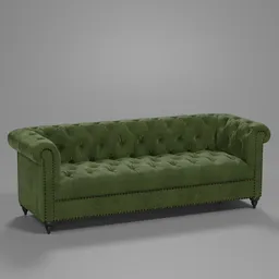 Vintage Green Velvet Chesterfield Sofa
