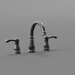 "Delta Faucet Oil Rubbed: A captivating 3D model of a black and gold handled rustic faucet, inspired by Louise Abbéma and Theodore Earl Butler. This stylized STL model showcases bumped three-dimensional features and is rendered using Corona Renderer and Arnold. Perfect for enhancing your Blender 3D scenes."