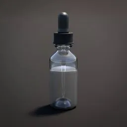 Detailed Blender 3D model of transparent dropper bottle for pharmacy projects.