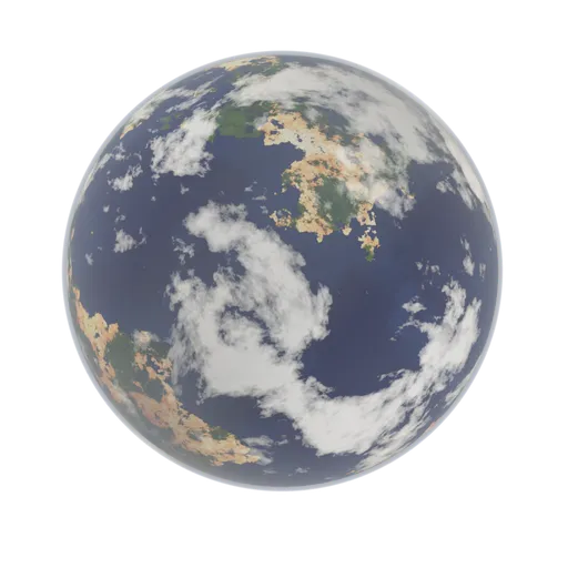 Procedural Earth-Like Planet material for Blender 3D, optimal for PBR workflows in CGI and game design projects.