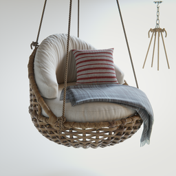 "Outdoor Furniture: Swing Hanging Chair with Wicker-Coated Aluminum Structure - 3D Model for Blender 3D". This accurately describes the 3D model of an outdoor swing chair with an aluminum structure coated in wicker, optimized for use in Blender 3D. Using the keywords in the description, this alt text is sure to improve the SEO for Google image search.