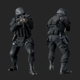 Police Tactical Unit Crouched Combat Aiming