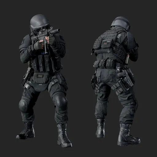Police Tactical Unit Crouched Combat Aiming