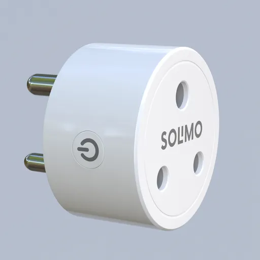 Realistic 3D model of a white smart plug with European socket, compatible with Alexa, designed in Blender.