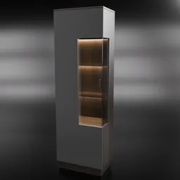 3D model of a contemporary black showcase with wood accents for interior design using Blender.