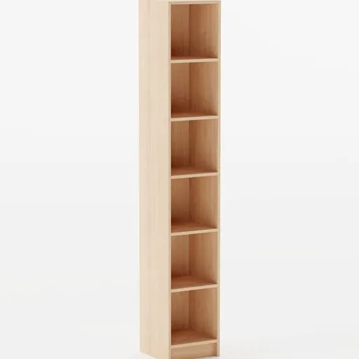 Detailed 3D model of a tall, empty wooden wardrobe with shelves, perfect for Blender 3D projects.