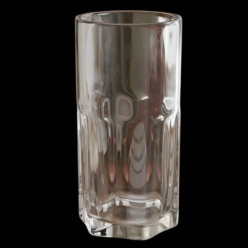 Realistic Blender 3D model render of a transparent drinking glass, designed for decoration with low-poly efficiency.
