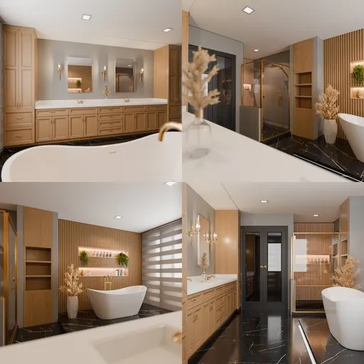 Luxurious 3D-rendered bathroom interior with elegant finishes, ideal for Blender 3D artists in creative industries.