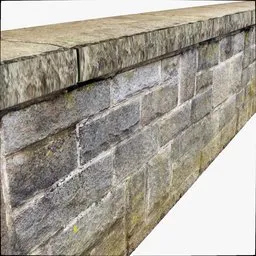 Realistic Blender 3D model of a low stone wall, seamless texture, ideal for urban landscaping.