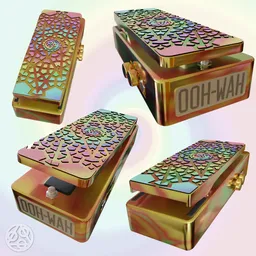 Detailed 3D model of a scaled Wah-wah guitar pedal with vibrant texture, perfect for Blender 3D rendering.