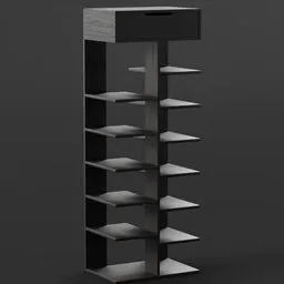 High-resolution 3D model of modern shoe cabinet with multiple compartments, modeled in Blender.