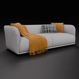 Detailed 3D model of a fabric Melani 3-seater sofa with customizable color, compatible with Blender.