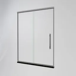 "Glass shower 3D model for Blender 3D - featuring white sliding door with black handle, single panel, and green square. Perfect addition for your 3D bathroom scene."