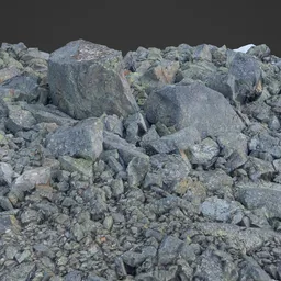 High-detail 3D scanned rocky boulder field model, suitable for Blender, depicting natural rugged terrain textures.