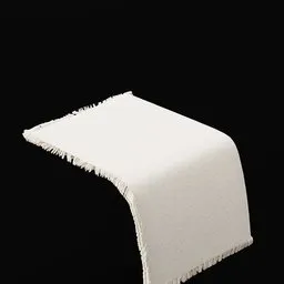 Detailed 3D model of a white folded tablecloth with tassels for Blender rendering.