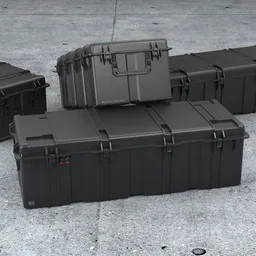 "Lowpoly black weapon case with textured styrofoam interior - Blender 3D model for military storage crate, featuring v8k weapons and high contrast HD optics. Perfect for tactical and industrial 3D scenes."