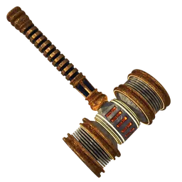 Detailed 3D Blender model of a sci-fi military hammer with intricate design and fiery domain capability.