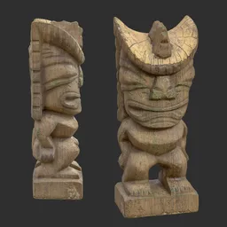 Tiki God Mad Warrior Statue Moss Wood